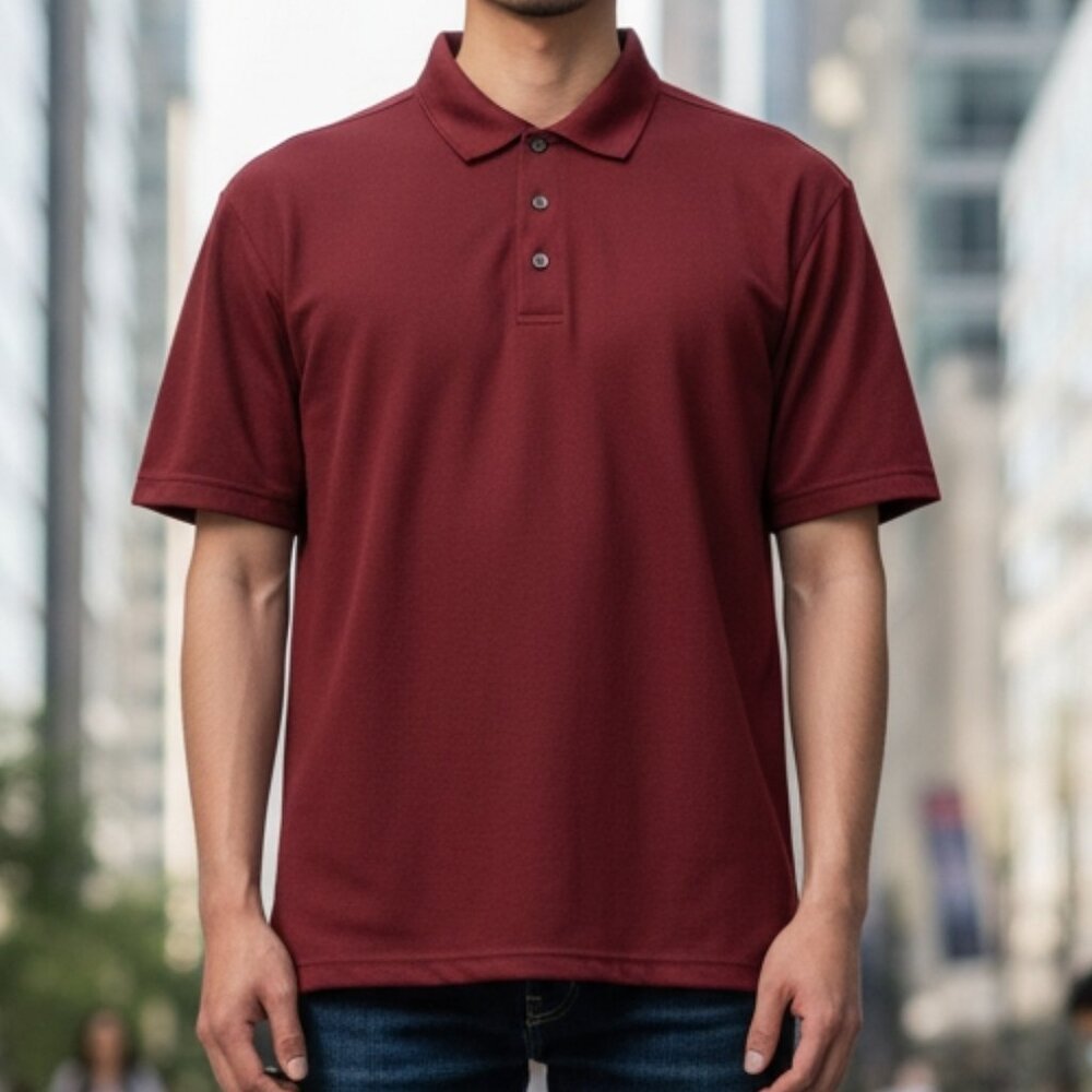 Bolle Short Sleeve Polo Wine Sz L Tag 100% Polyester(ID26)
